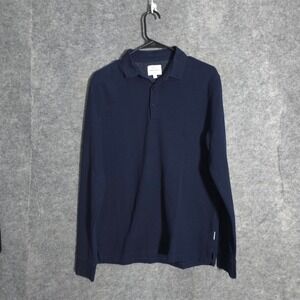 Peter Werth London N.1 Polo Mens S Navy Blue Long Sleeve Textured Cotton 15984